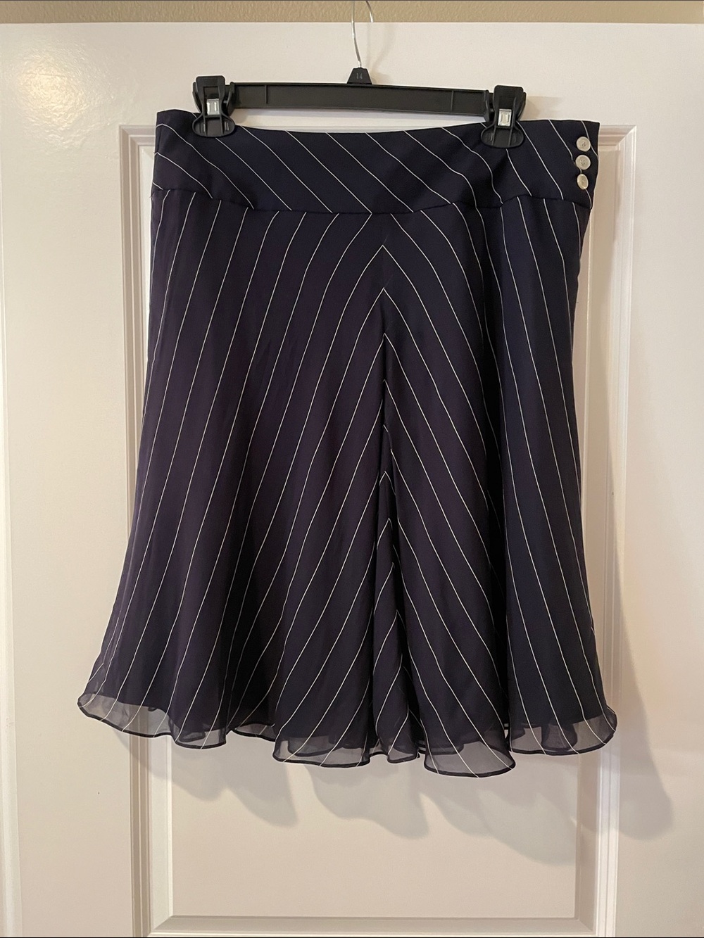 Navy Pinstripe A-Line Silk Skirt